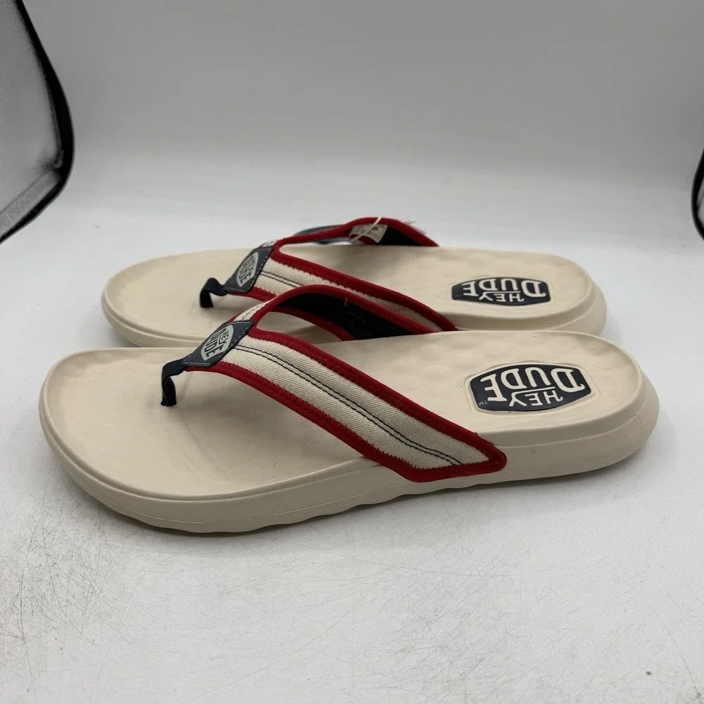 Hey Dude Myers Americana Flip Flops Mens Sz 13 Red White Blue Thong Sandals NWT
